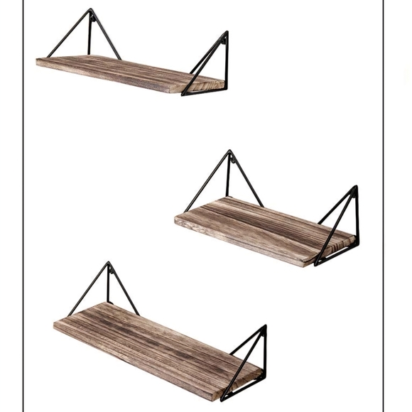 NEW Display Shelves Floating Wall Shelving w Metal Brackets Natural Wood Color - Picture 6 of 17